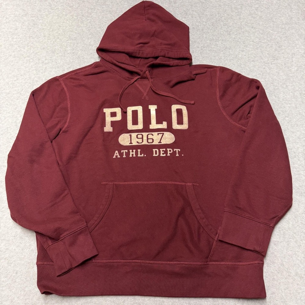 Polo Ralph Lauren Hoodie Mens XL Red 1967 Dept Fleece Pullover Graphic